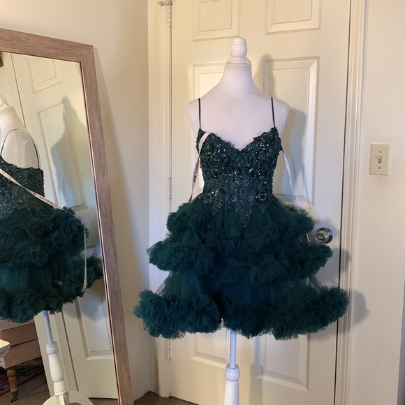MAC DUGGAL
Thin Strap Beaded Bodice Tiered Tulle Dress - Picture 5 of 17